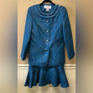 G.O.S.P.E.L. Formal 2 piece Suit Jacket Skirt Set Turquiose Blue Size 10 NWOT